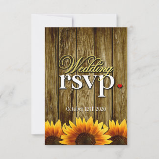 Country Western Wood Sunflower Wedding RSVP Cards