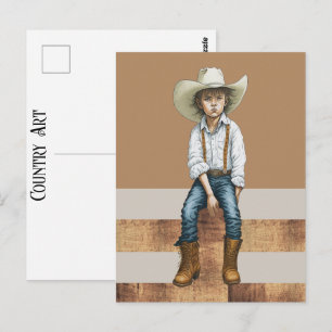 Country Western Young Cowgirl On Post Ranch Style Postcard