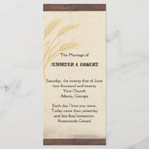 Country Wheat Grass on Parchment Wedding Program Programme