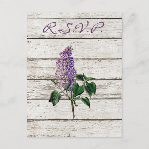 country whitewashed barn wood purple lilac wedding invitation postcard