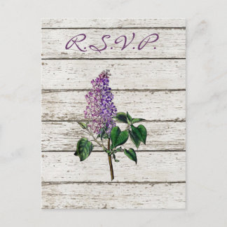 country whitewashed barn wood purple lilac wedding invitation postcard