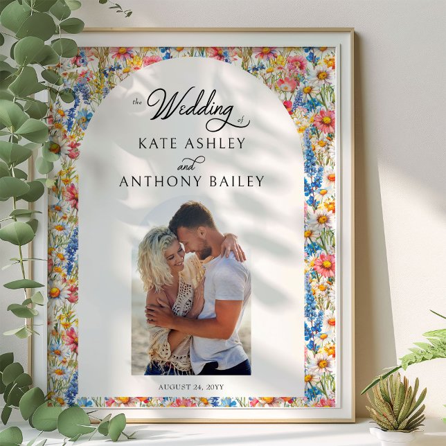 Country Wildflower Floral Wedding Photo Welcome Poster (Wedding Photo Welcome Poster from the Country Wildflower Wedding Collection by Darling & May)