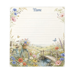 Country Wildflower Meadow and Bicycle Lined Notepad