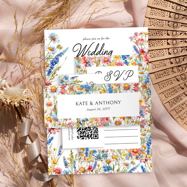 Country Wildflower Pretty Floral Wedding Invitation Belly Band (Invitation belly bands from the Country Wildflower wedding collection by Darling & May)