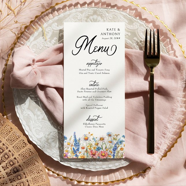 Country Wildflower Three Course Floral Wedding Menu (Wedding Menu from Country Wildflower Wedding Collection by Darling & May)