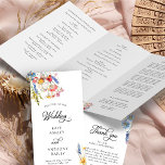 Country Wildflower Wedding Ceremony Program<br><div class="desc">Country wildflower ceremony program, printed on a flat paper sheet, which you will need to fold yourself. Design features colourful wild flowers in shades of pink, yellow, blue and white. Rustic flowers, elegant styling and a multi-season colour palette combine, exuding effortless charm. The tapestry of colours in this pretty floral...</div>