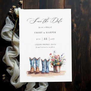 Country Wildflowers Denim Boots Rustic Wedding Save The Date