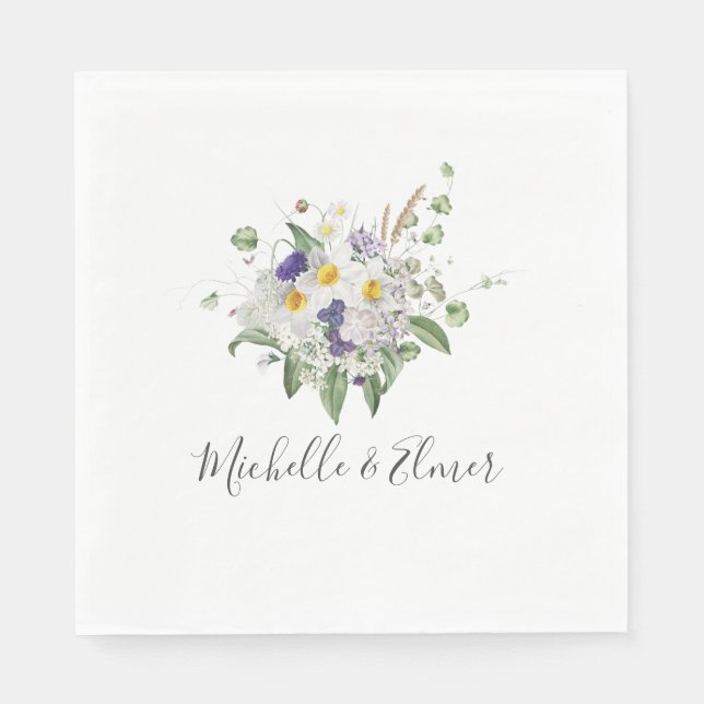 Country Wildflowers Greenery Posy Wedding Napkin (Front)