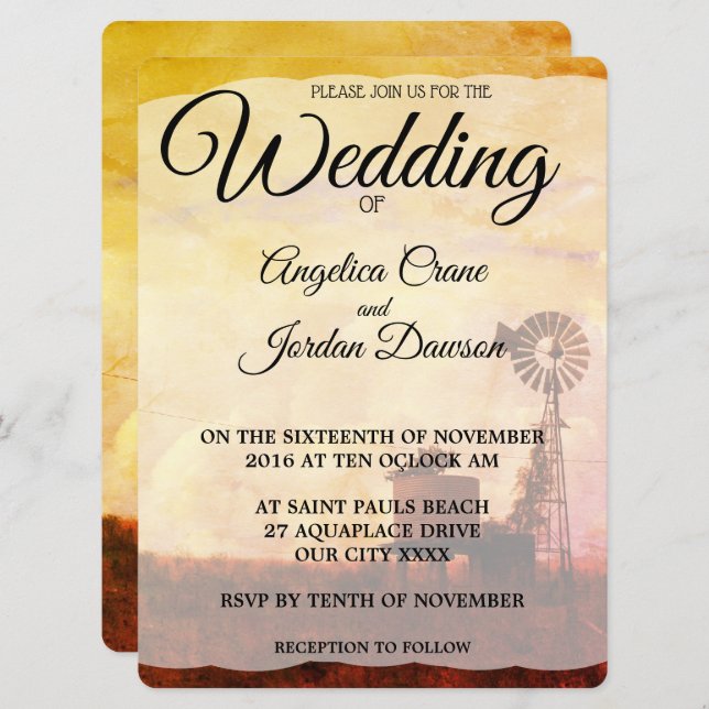 Country Windmill Rustic Wedding Invite (Front/Back)