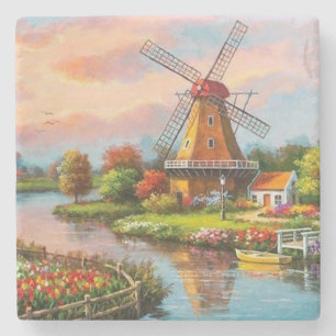 Country Windmills Fine Art Stone Coaster