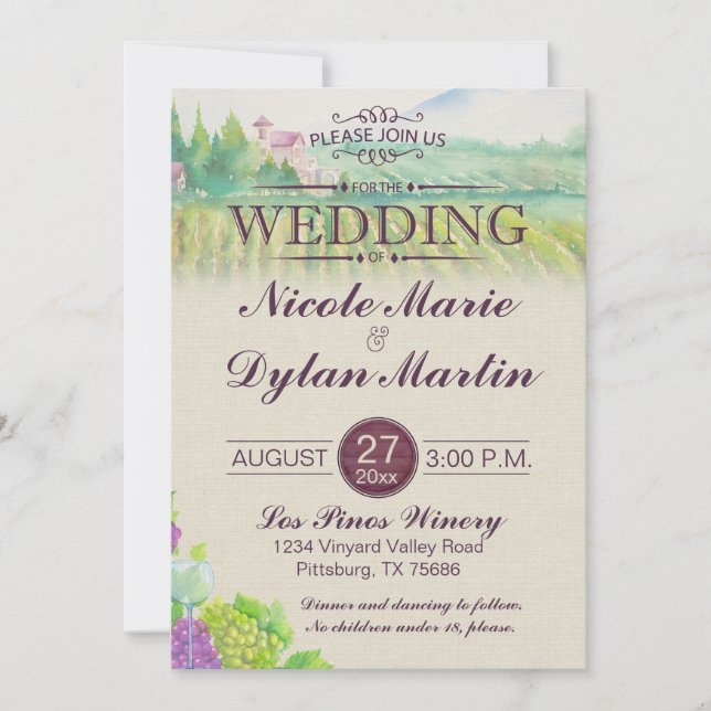 Country Wine Wedding Vineyard Burgundy Invitation (Front)