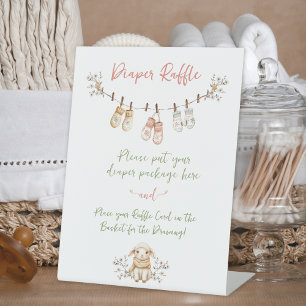 Country Winter Boho Baby Girl Diaper Raffle Pedestal Sign
