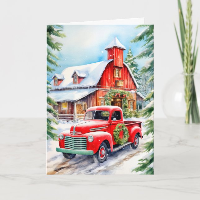 Country Winter Farmhouse Merry Christmas Holiday Card (Front)