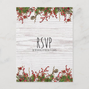 Country Winter Holiday Berries & Pine Cone Wedding Postcard