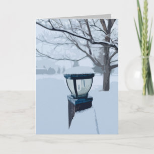 Country winter landscape snow scene with lamp post note card