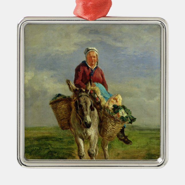 Country Woman Riding a Donkey Metal Tree Decoration (Front)