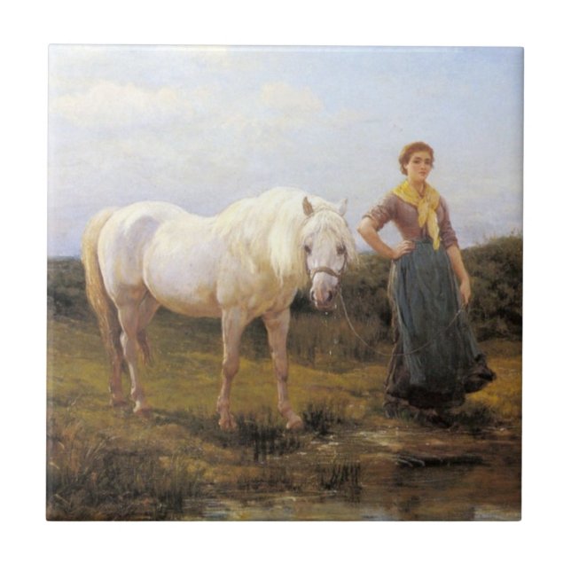 Country Woman Taking a Horse to Water Tile (Front)