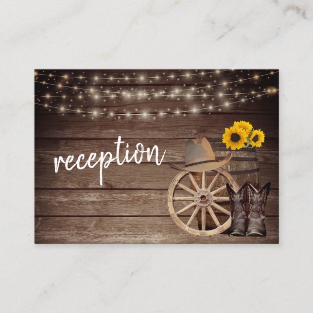 Country Wood Barrel and Sunflowers - Reception Enclosure Card (Front)