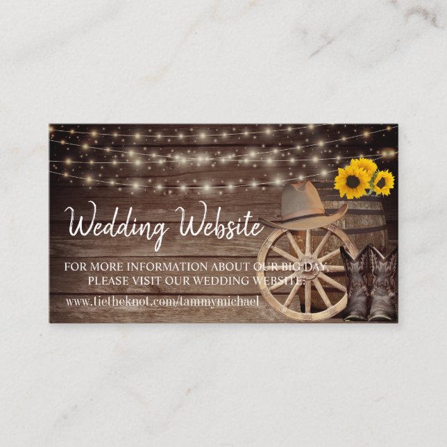 Country Wood Barrel - Sunflower -  Wedding Website Enclosure Card (Front)