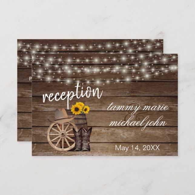 Country Wood Barrel Sunflowers - Reception Invitation (Front/Back)