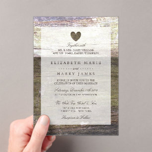 Country Wood Heart Wedding Acrylic Invitations