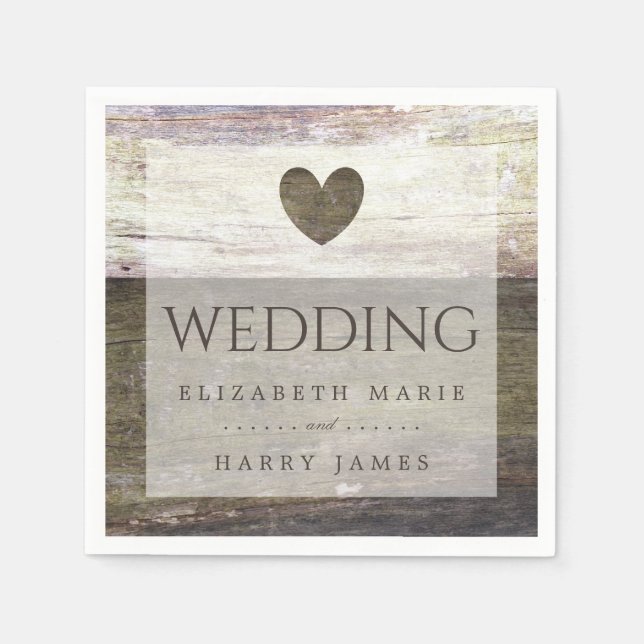 Country Wood Heart Wedding Napkin (Front)