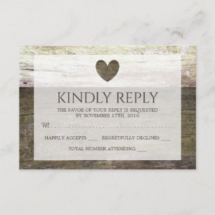 Country Wood Heart Wedding RSVP Card