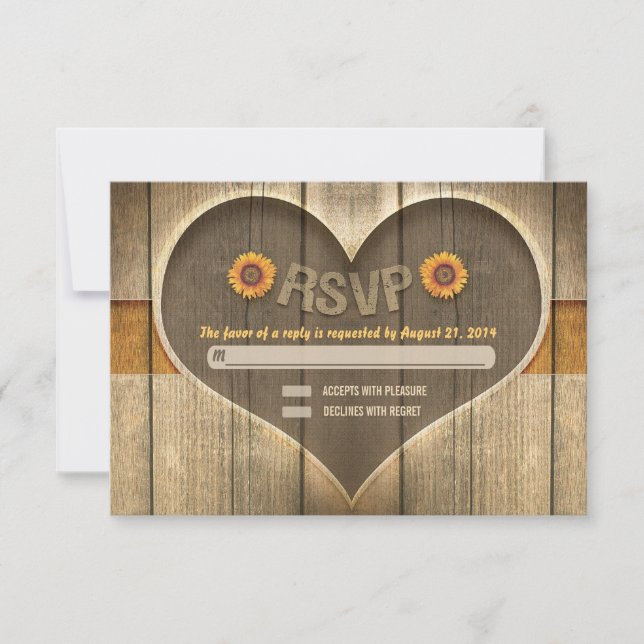 country wood heart wedding rsvp design (Front)