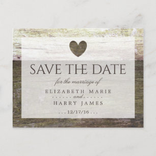 Country Wood Heart Wedding Save The Date Announcement Postcard