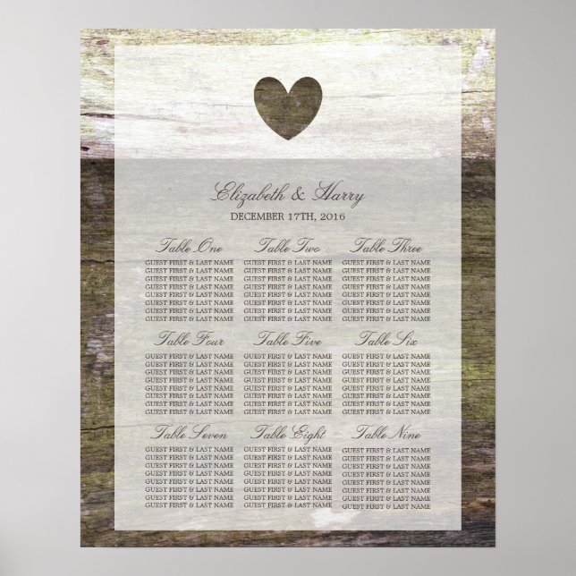 Country Wood Heart Wedding Seating Chart (Front)