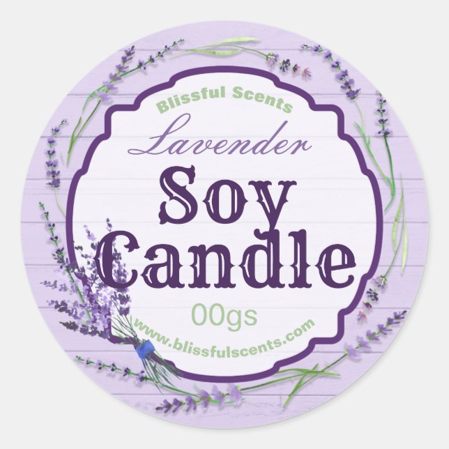 Country Wood Purple Lavender Soy Candle Labels (Front)