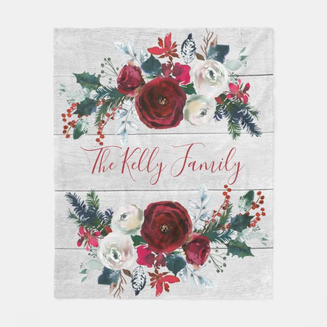 Country Wood Rustic Winter Floral Cosy Family Gift Fleece Blanket (Front)
