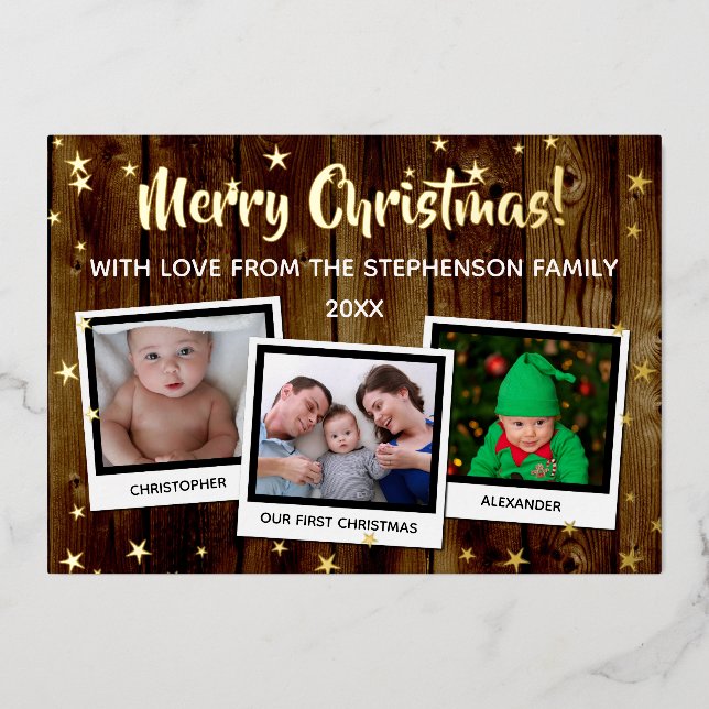 Country Wood Stars Merry Christmas Family 3 Photo (Front)