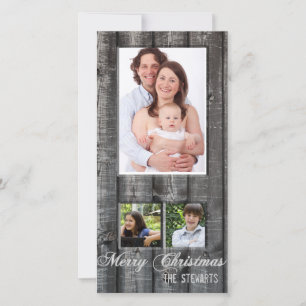Country Wood Three Photo Christmas Card