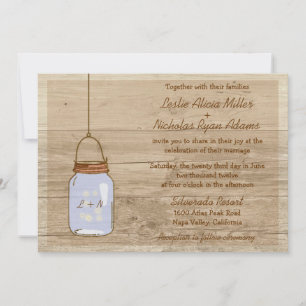 Country Wooden Rustic Mason Jar Wedding Invitation