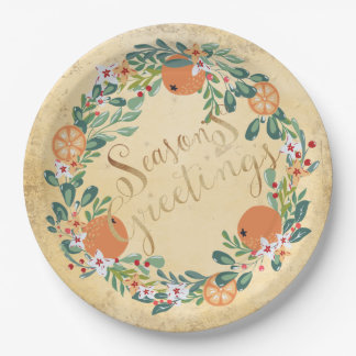 Country Wreath Traditional Vintage Floral Elegant Paper Plate