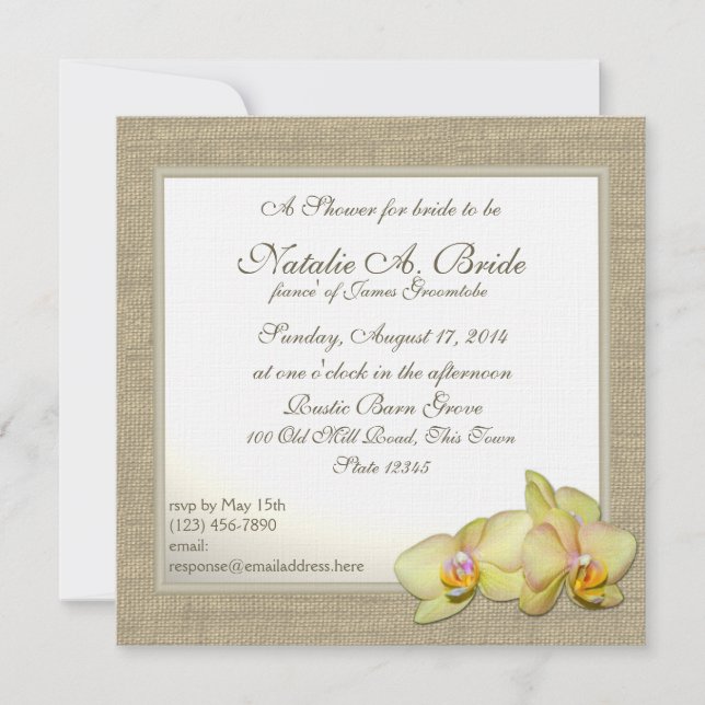 Country Yellow Orchid Bridal Shower Invitation (Front)