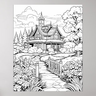 Countryside Farmhouse Colouring Poster