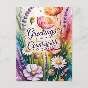 Countryside Greetings Floral Design Postcard