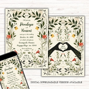Countryside Handwritten Boho Floral Wedding Invitation