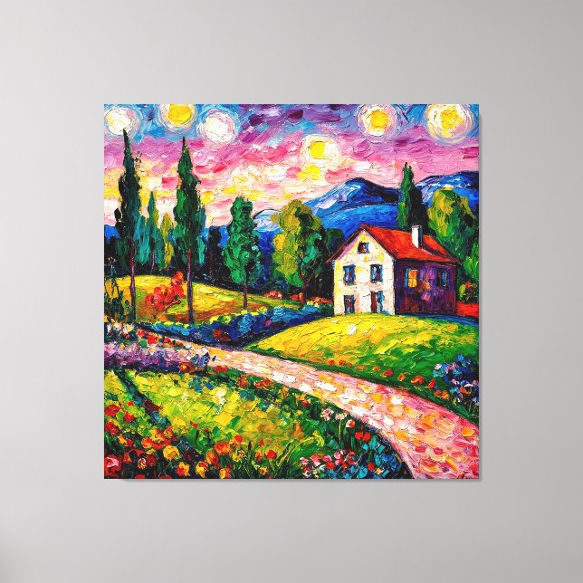 Countryside Home Amidst Rolling Hills Canvas Print (Front)