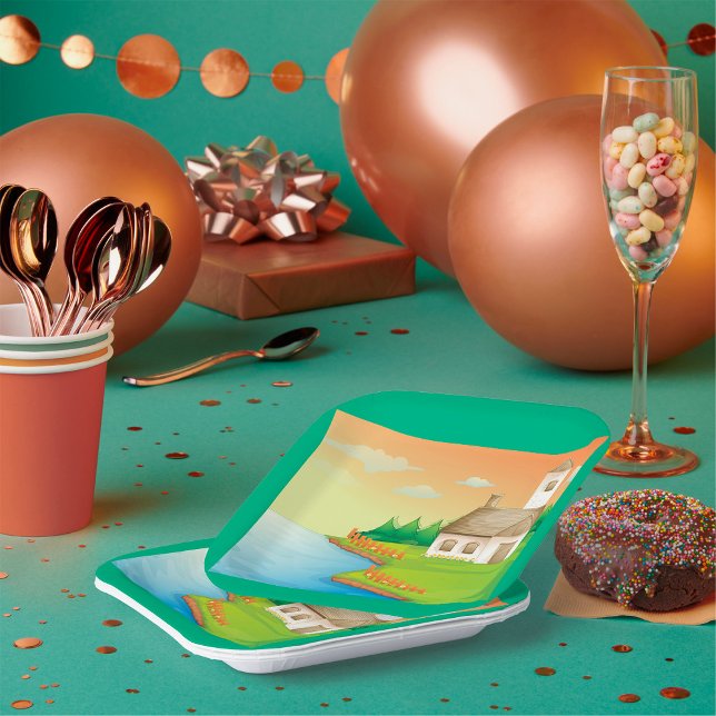 Countryside House by the Lake Paper Plate (Creator Uploaded)