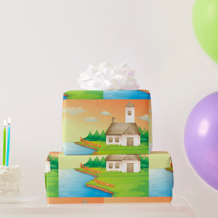 Countryside House by the Lake Wrapping Paper
