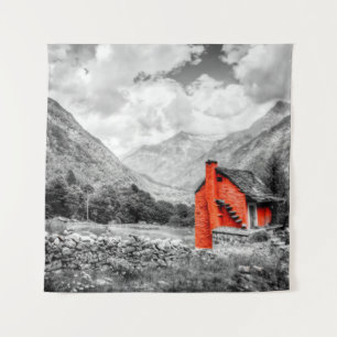 Countryside Landscape Black and White Photography Tapestry