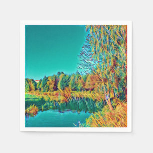 Countryside Landscape Original Art Paper Napkin