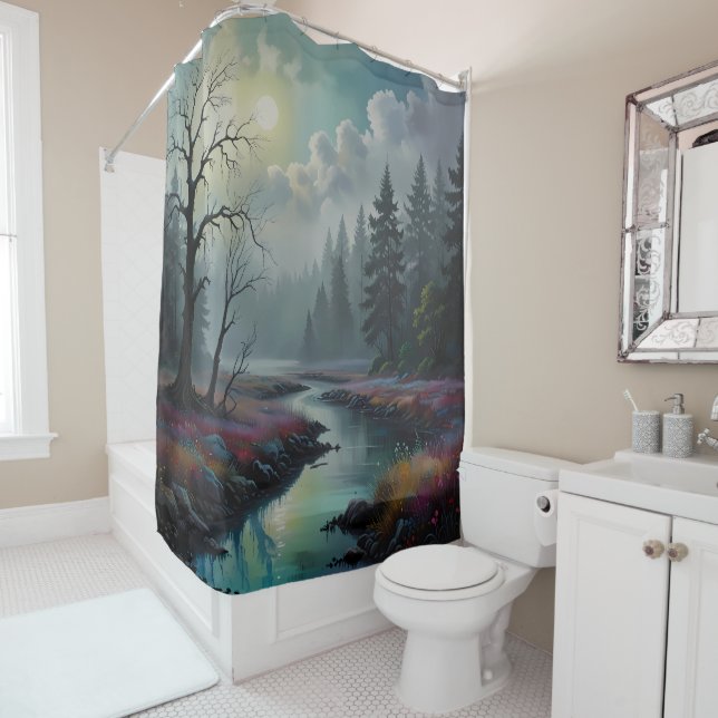 Countryside landscape shower curtain (In Situ)