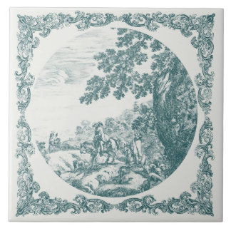 Countryside Landscape Vintage Delft teal & grey Tile