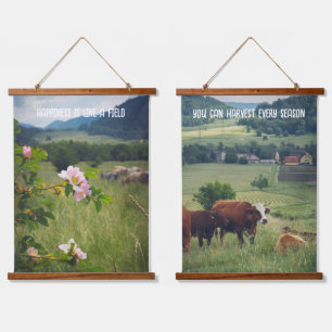 Countryside landscape with wild roses and cows hanging tapestry