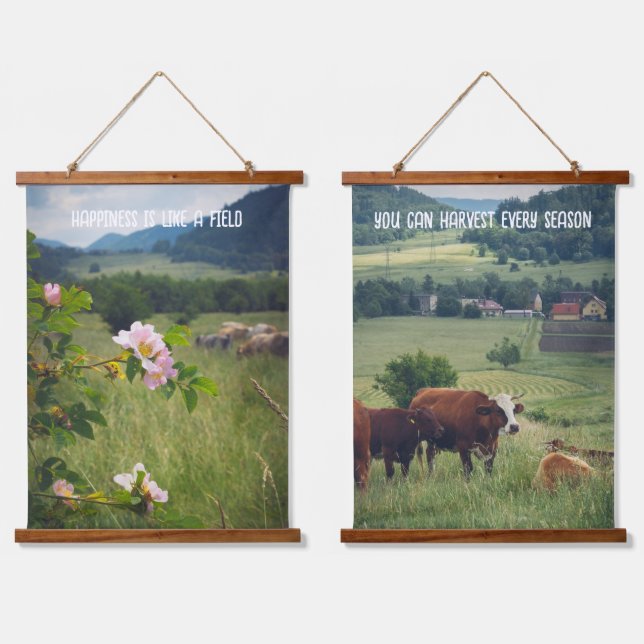 Countryside landscape with wild roses and cows hanging tapestry (Double)