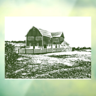 Countryside landscape woodcut style farm house